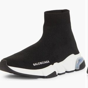 Balenciaga Black Knit Sneakers with White Sole - Copy